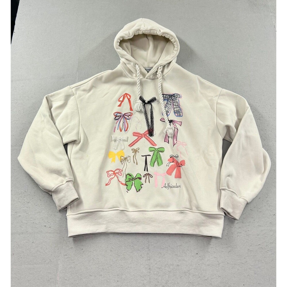 Aelfric Eden Bow Hoodie Oversized Graphic Hoodie Fleece Pullover Sweatshirt XS